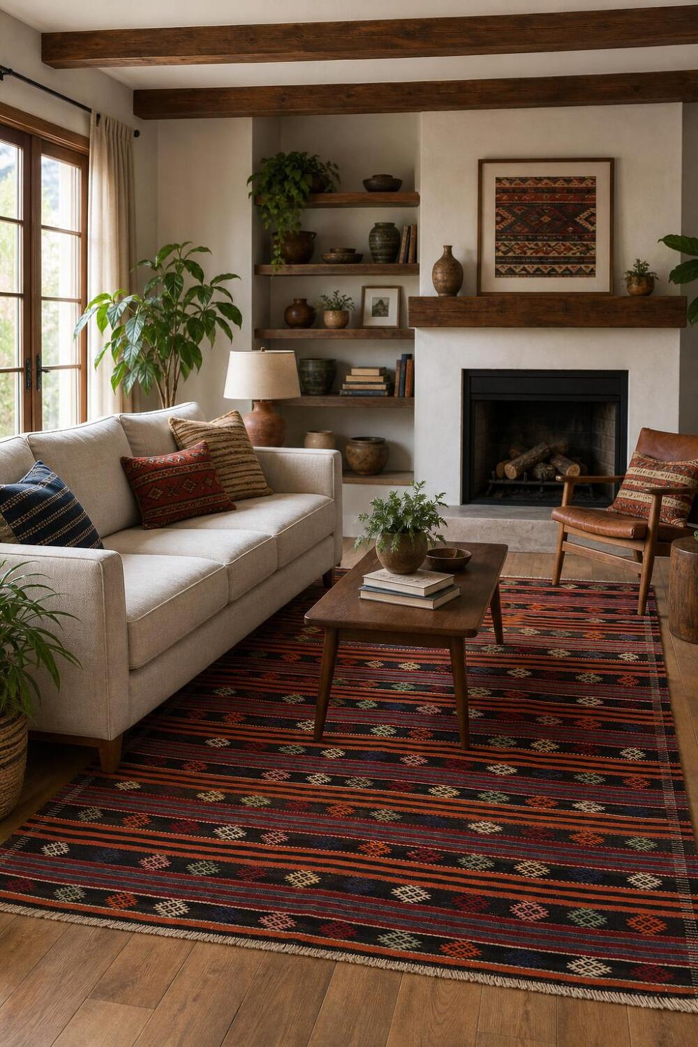 Handwoven Kilim Area Rug 6x10 with Bold Stripes for Living Room
