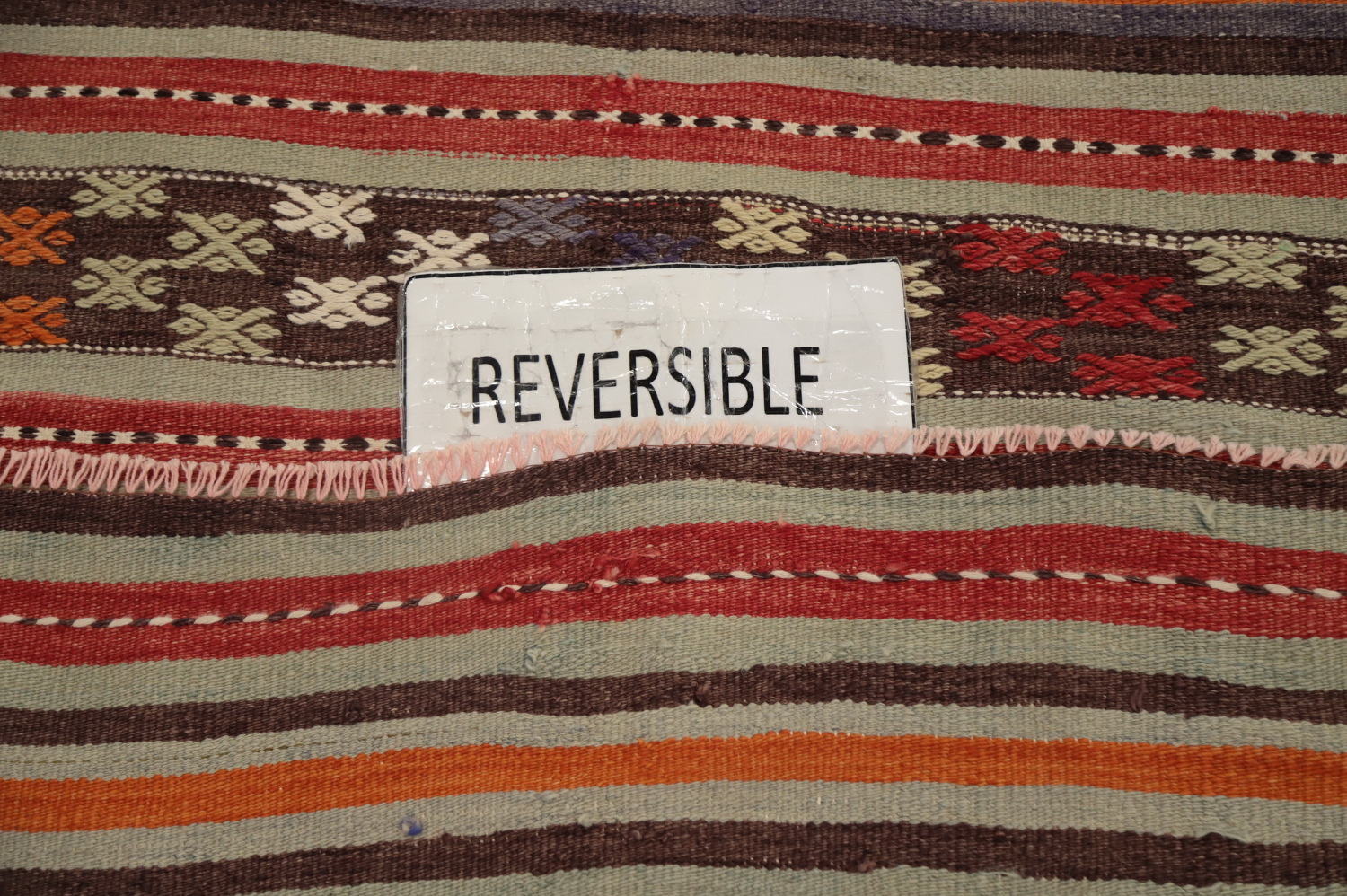Vibrant Striped Kilim Area Rug 5x9 with Intricate Geometric Patterns