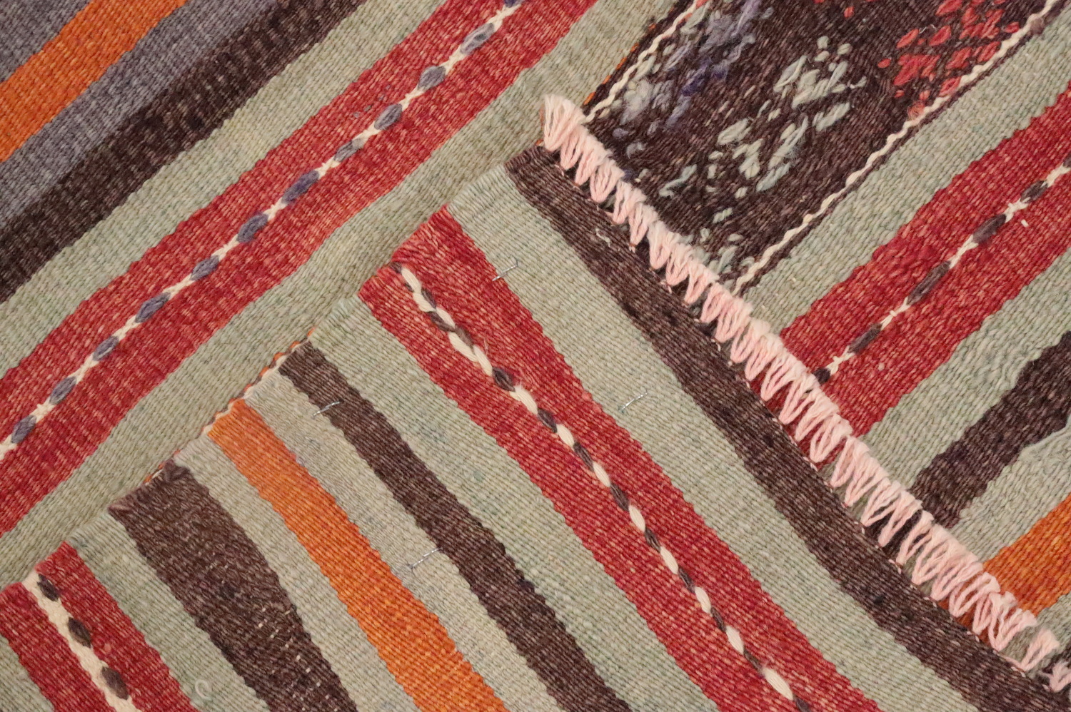 Vibrant Striped Kilim Area Rug 5x9 with Intricate Geometric Patterns