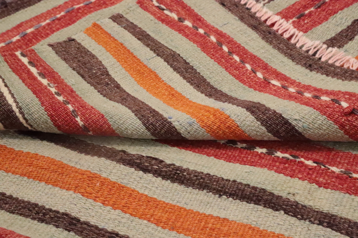 Vibrant Striped Kilim Area Rug 5x9 with Intricate Geometric Patterns