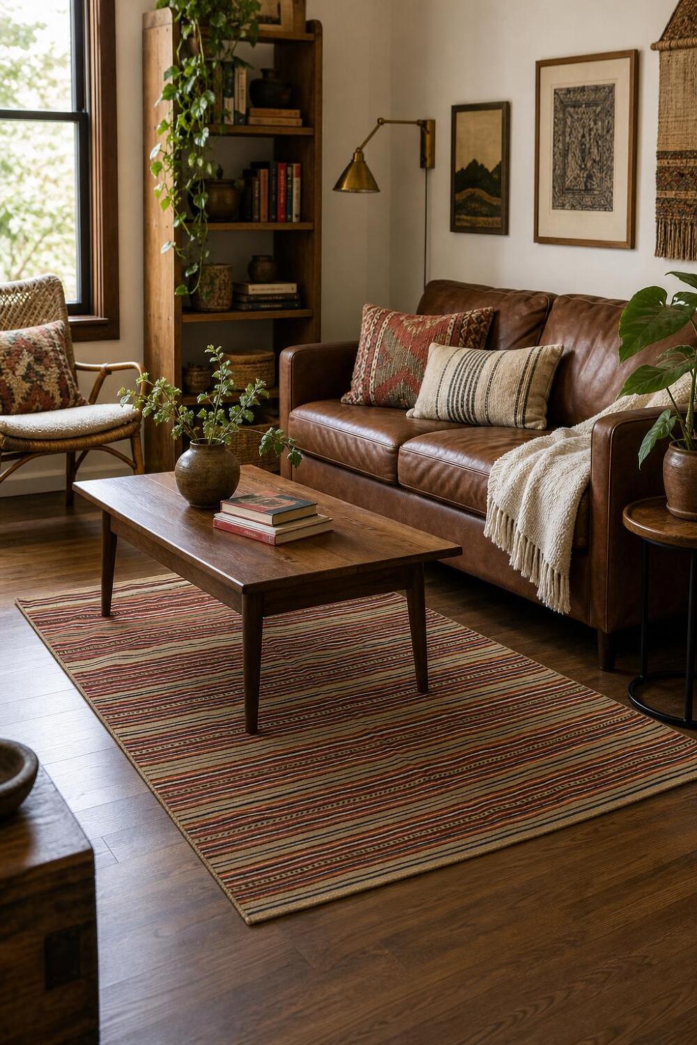 Handcrafted Kilim Area Rug 5X8 with Intricate Horizontal Stripes