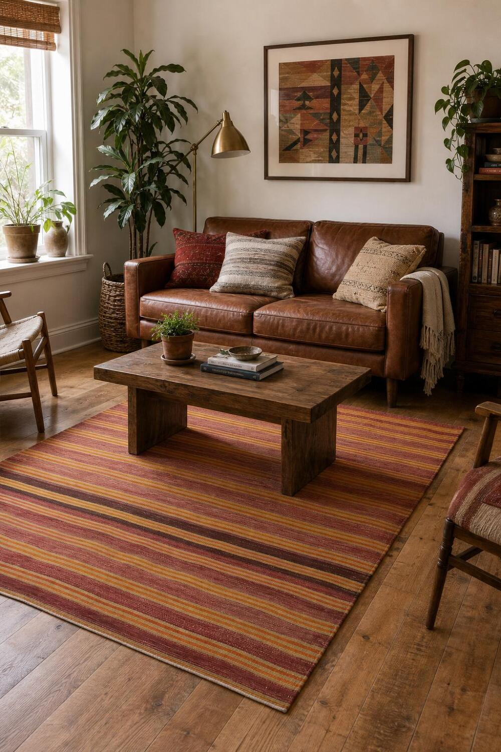 Stripe Kilim Area Rug 5x9 Infused with Warmth and Comfort