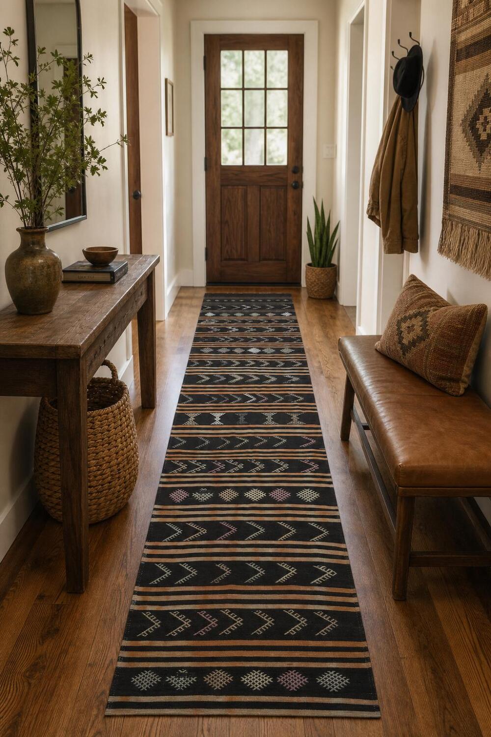 Vegetable Dye Kilim Geomeric Wool Runner Rug 3x12