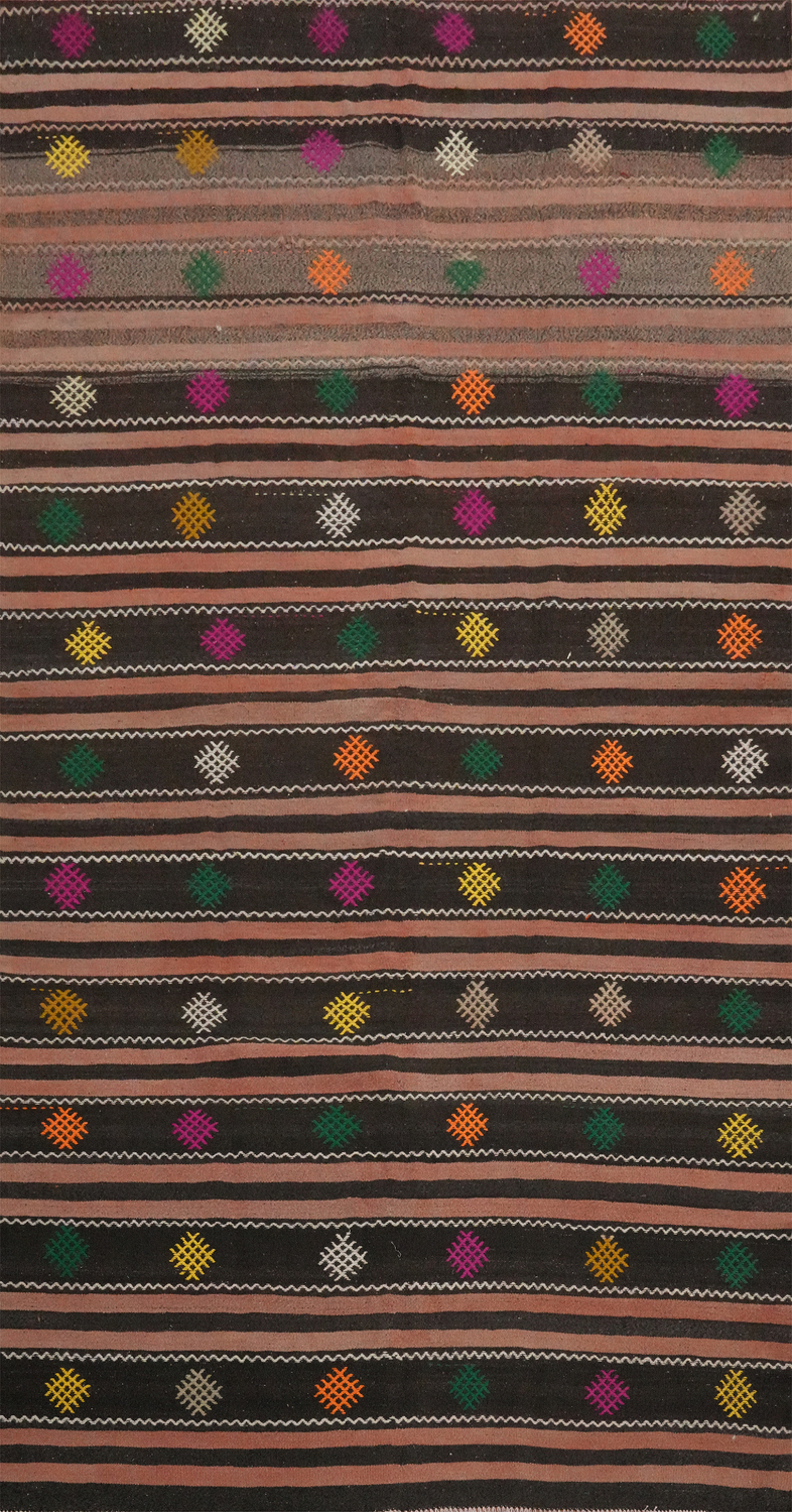 Handwoven Kilim Area Rug 5x10 with Multicolor Accents
