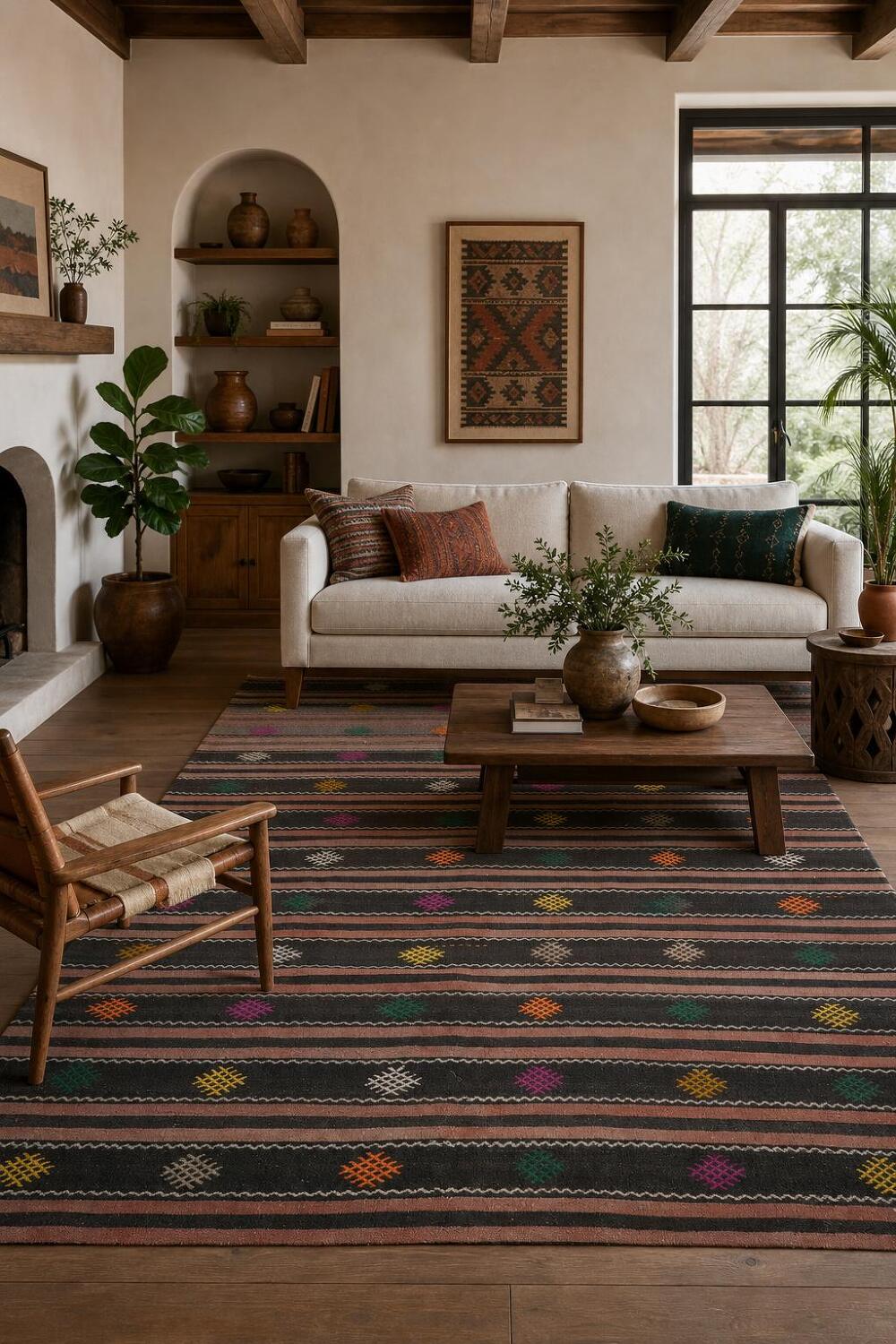 Handwoven Kilim Area Rug 5x10 with Multicolor Accents