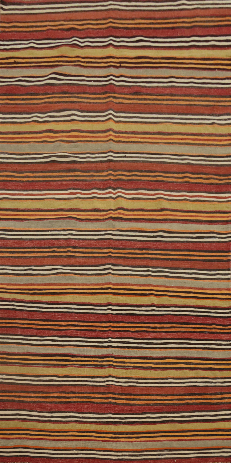 Vegetable Dye Kilim Striped Wool Area Rug 5x10