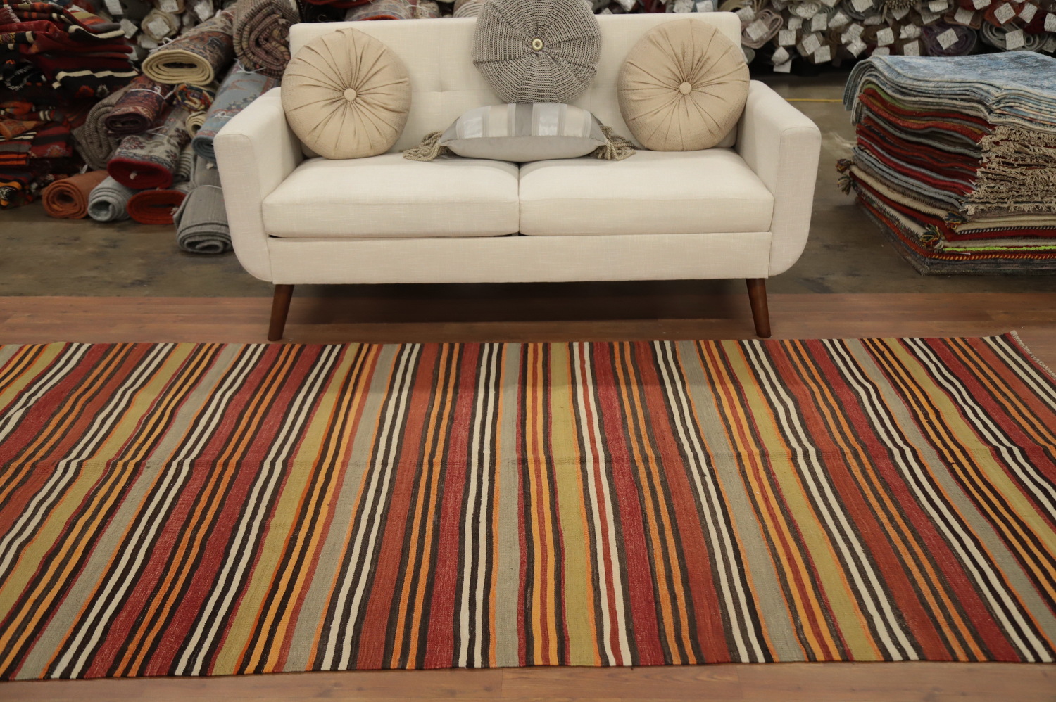 Vegetable Dye Kilim Striped Wool Area Rug 5x10