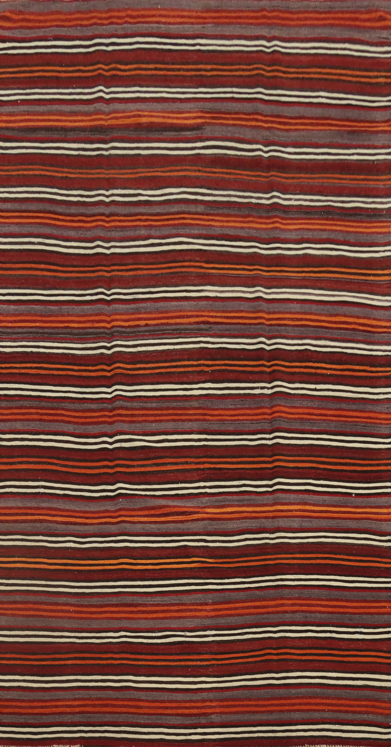 Vegetable Dye Kilim Striped Wool Area Rug 5x10