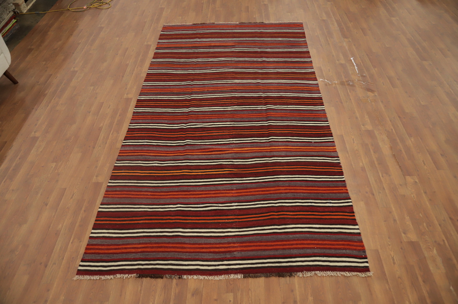 Vegetable Dye Kilim Striped Wool Area Rug 5x10