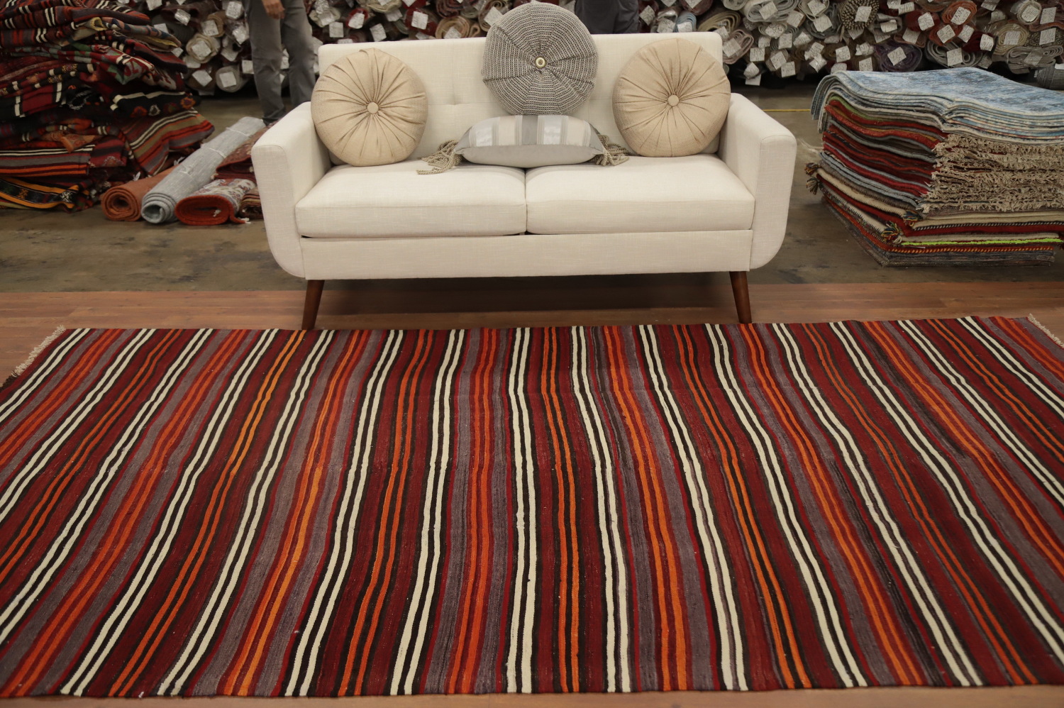 Vegetable Dye Kilim Striped Wool Area Rug 5x10