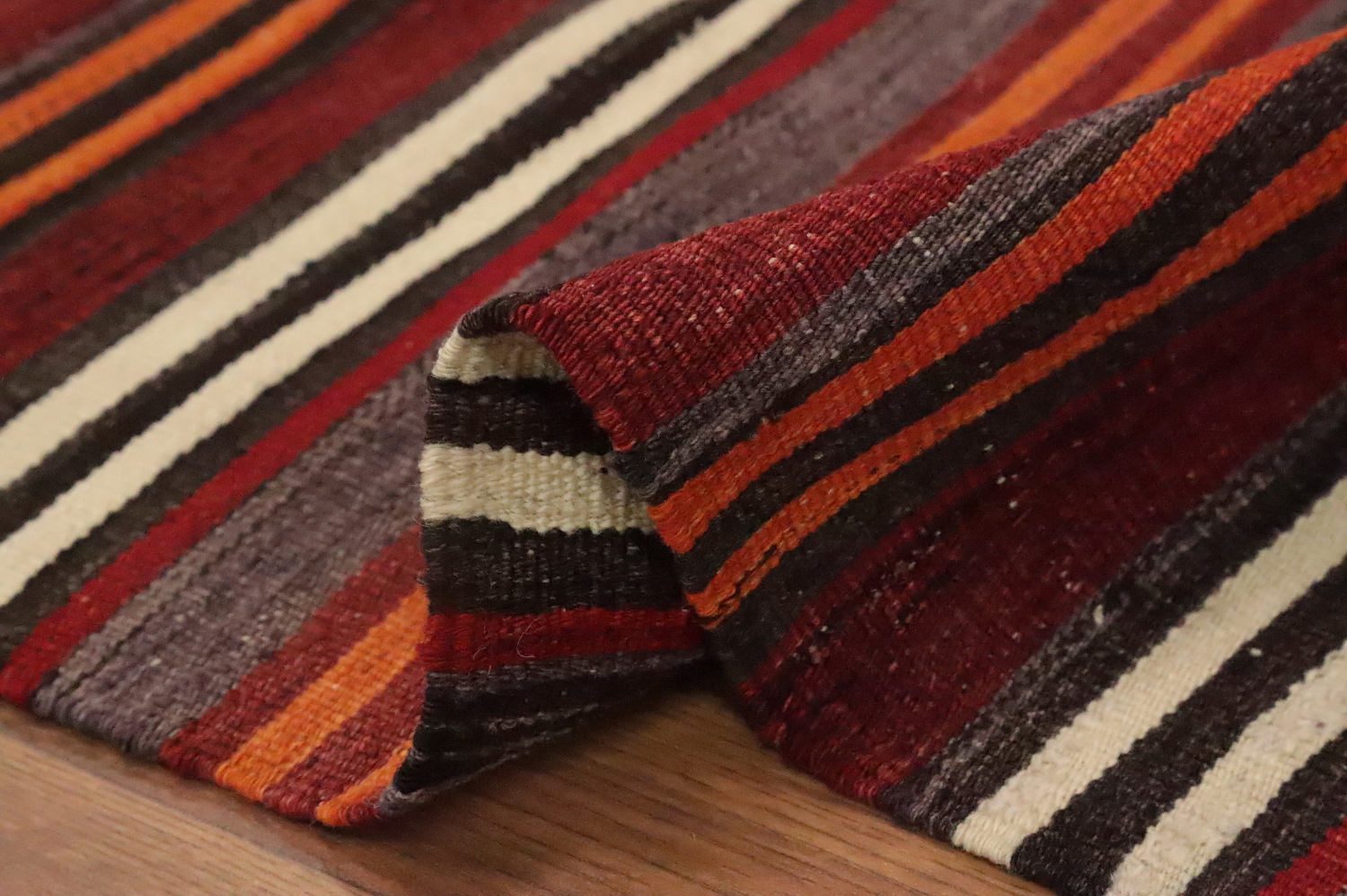 Vegetable Dye Kilim Striped Wool Area Rug 5x10
