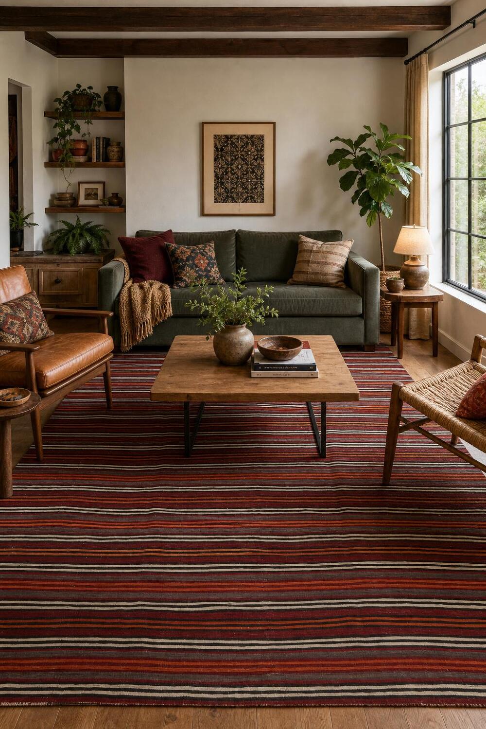 Vegetable Dye Kilim Striped Wool Area Rug 5x10