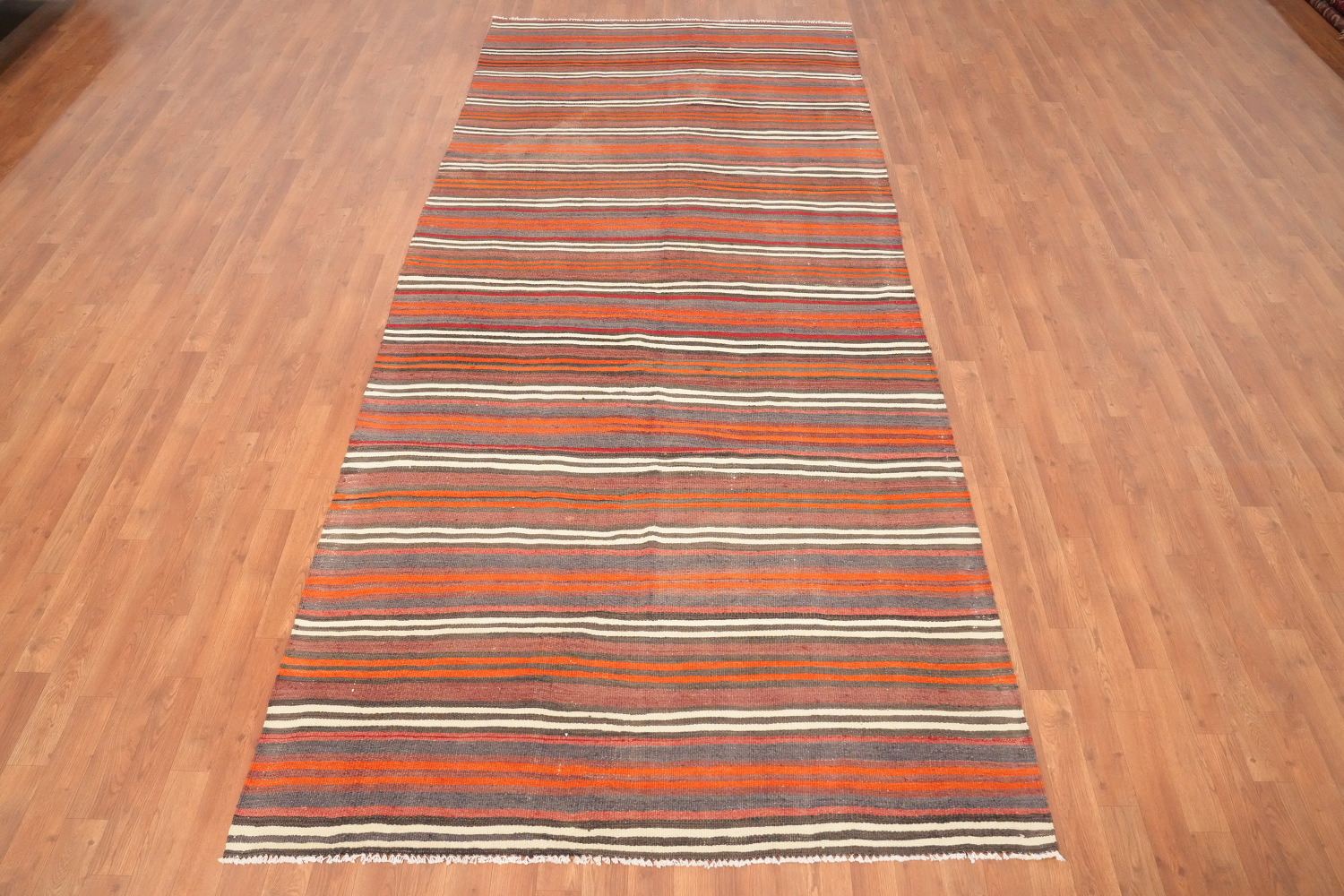 Vegetable Dye Kilim Striped Wool Area Rug 5x11