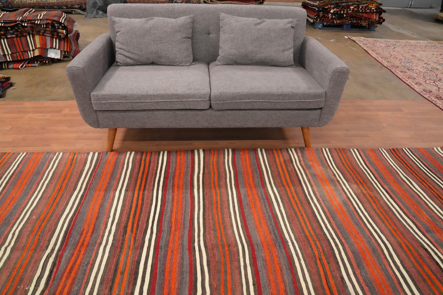 Vegetable Dye Kilim Striped Wool Area Rug 5x11