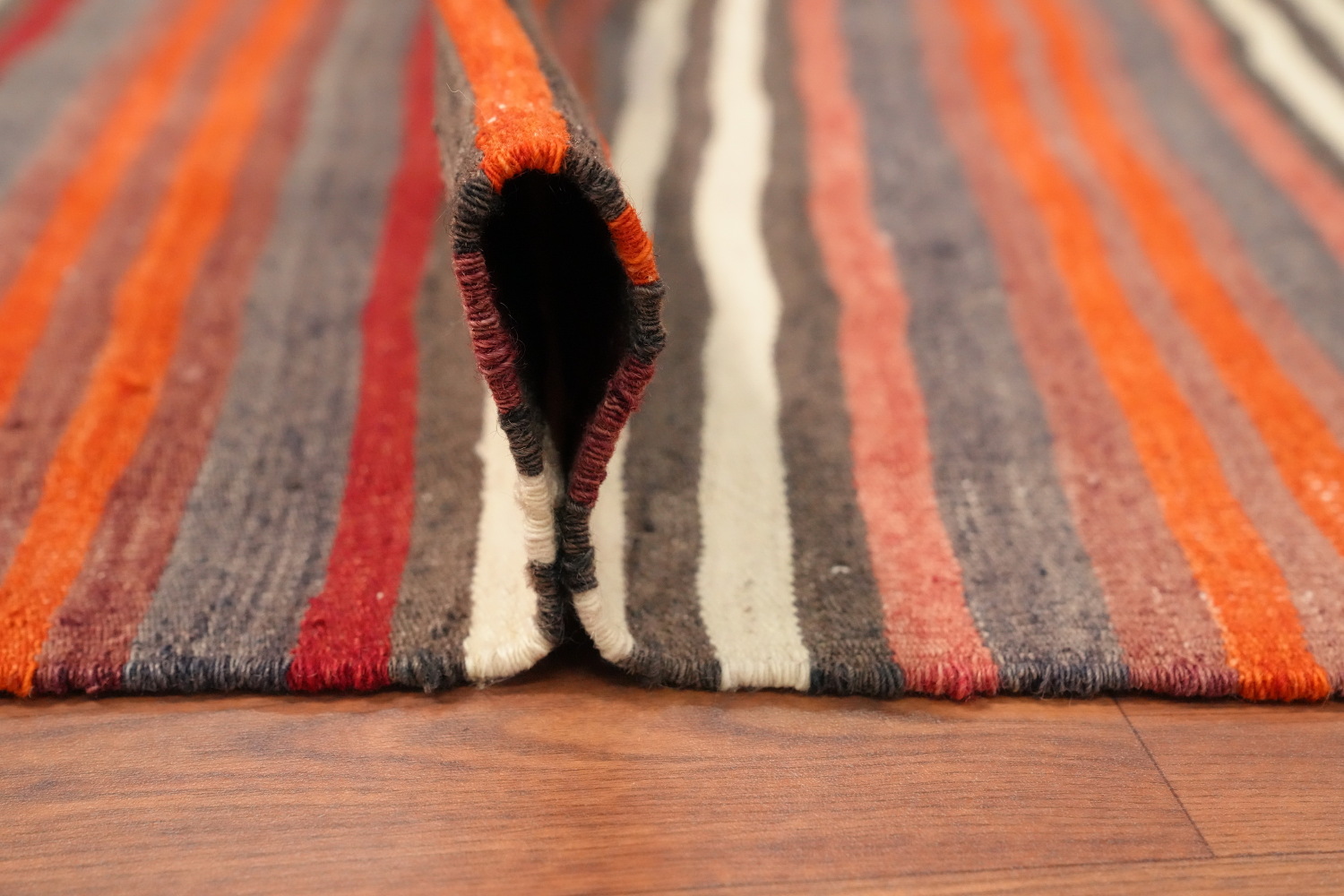 Vegetable Dye Kilim Striped Wool Area Rug 5x11
