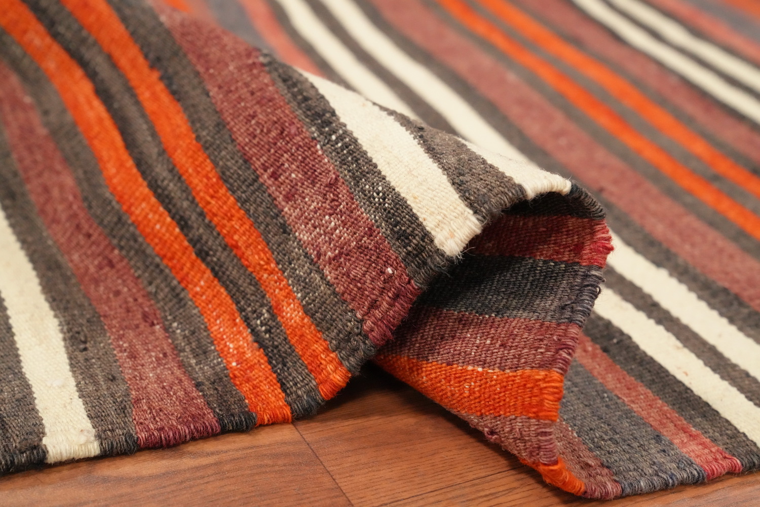 Vegetable Dye Kilim Striped Wool Area Rug 5x11