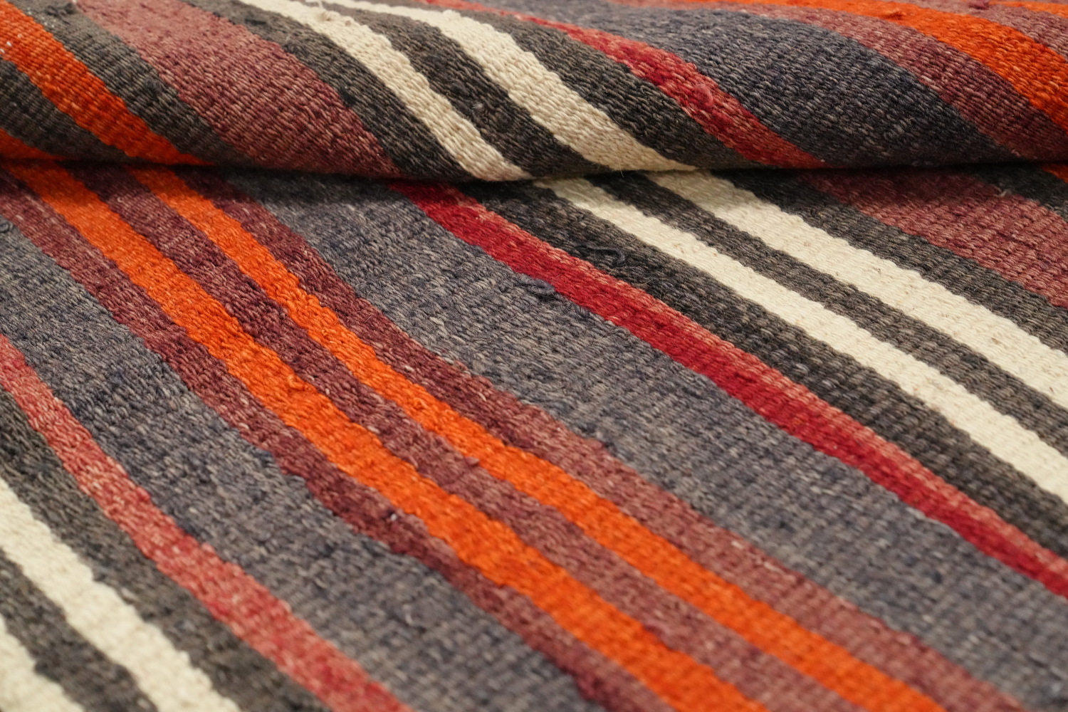 Vegetable Dye Kilim Striped Wool Area Rug 5x11