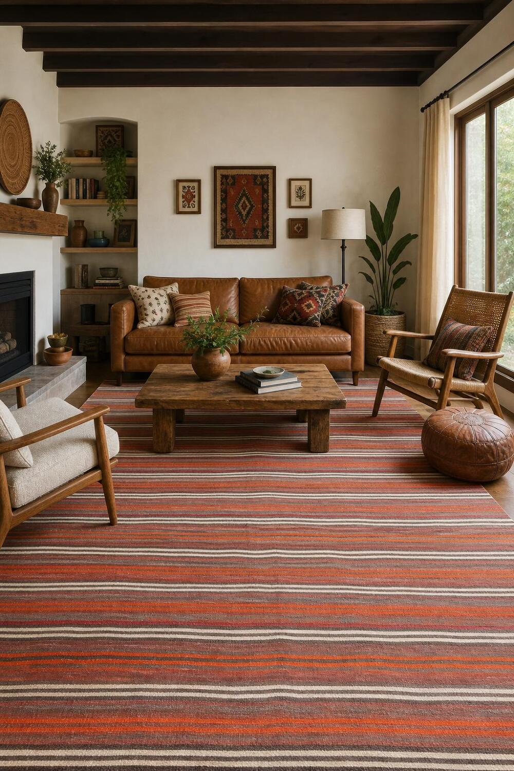 Vegetable Dye Kilim Striped Wool Area Rug 5x11