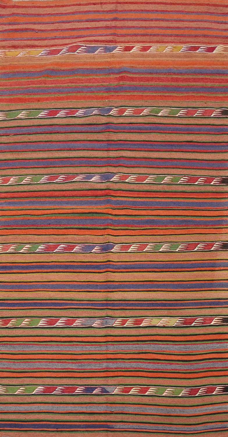 Vegetable Dye Kilim Turkish Runner Rug 4x9