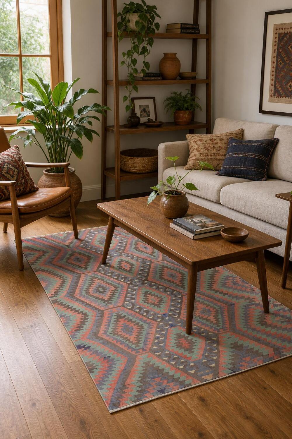 Vegetable Dye Kilim Geometric Area Rug 5x9
