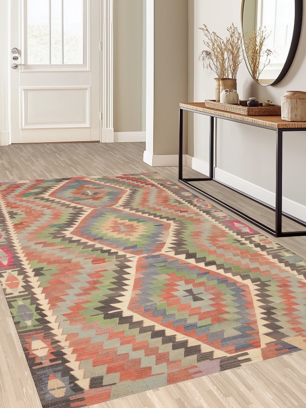 Vegetable Dye Kilim Geometric Area Rug 6x10