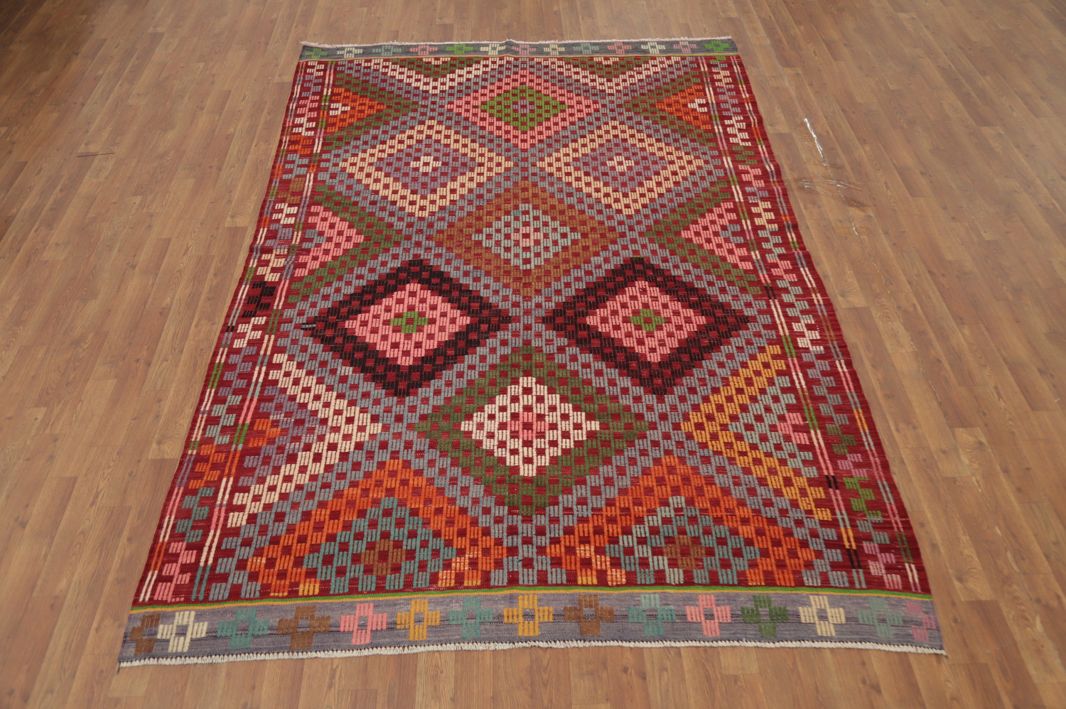 Vegetable Dye Kilim Geometric Area Rug 6x9