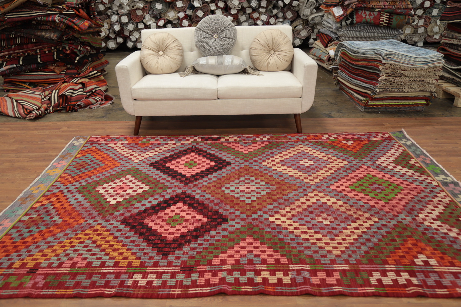 Vegetable Dye Kilim Geometric Area Rug 6x9
