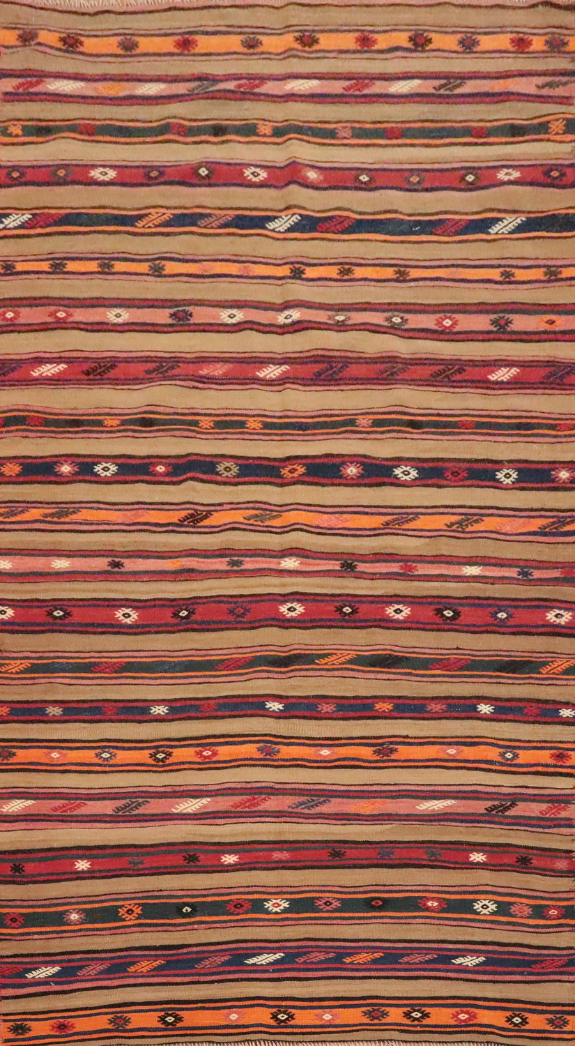 Vegetable Dye Kilim Striped Area Rug 5x8