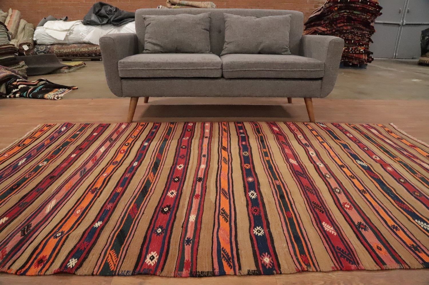 Vegetable Dye Kilim Striped Area Rug 5x8