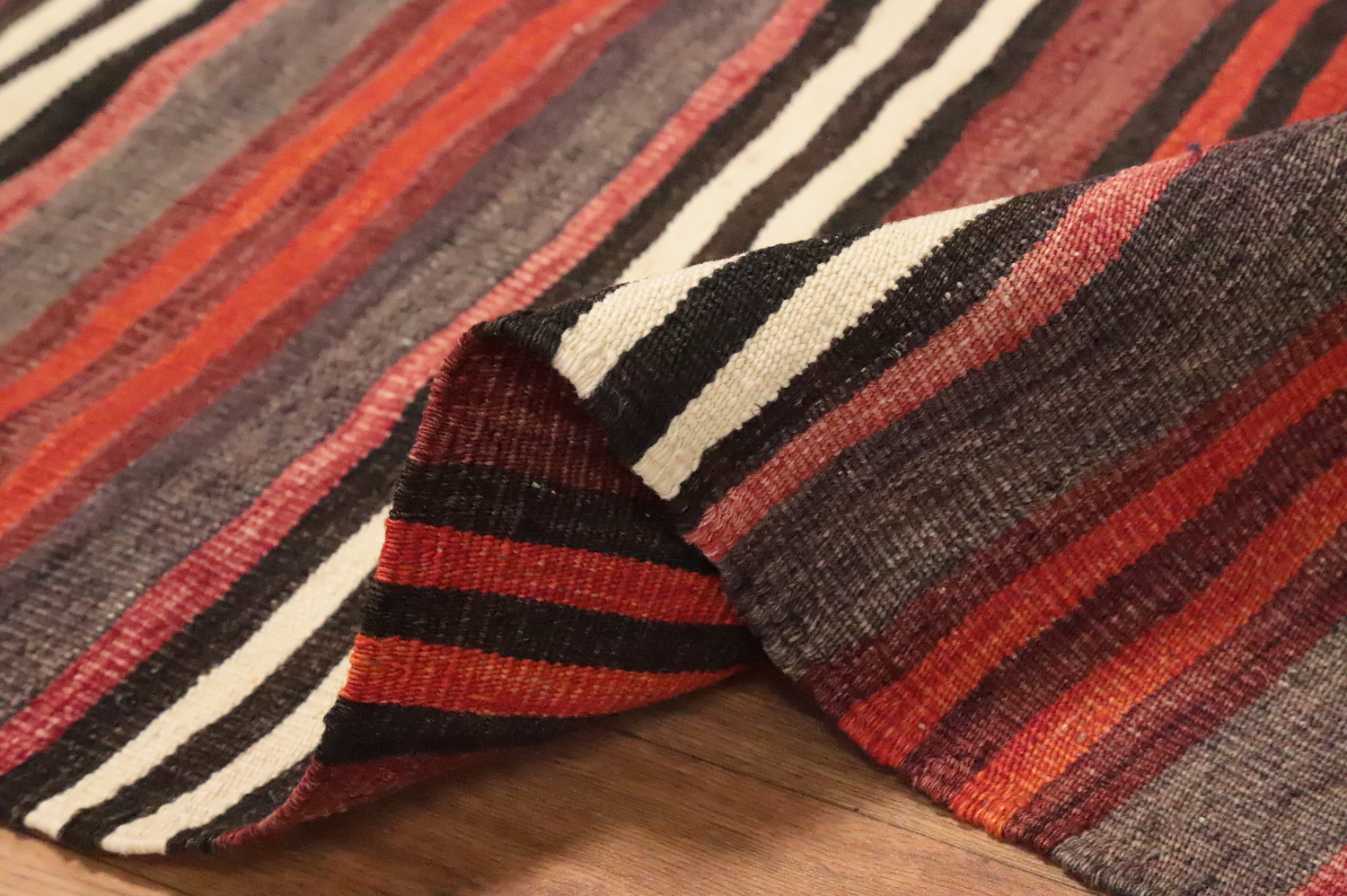 Vibrant Stripes Handwoven Wool Kilim Area Rug 5x11