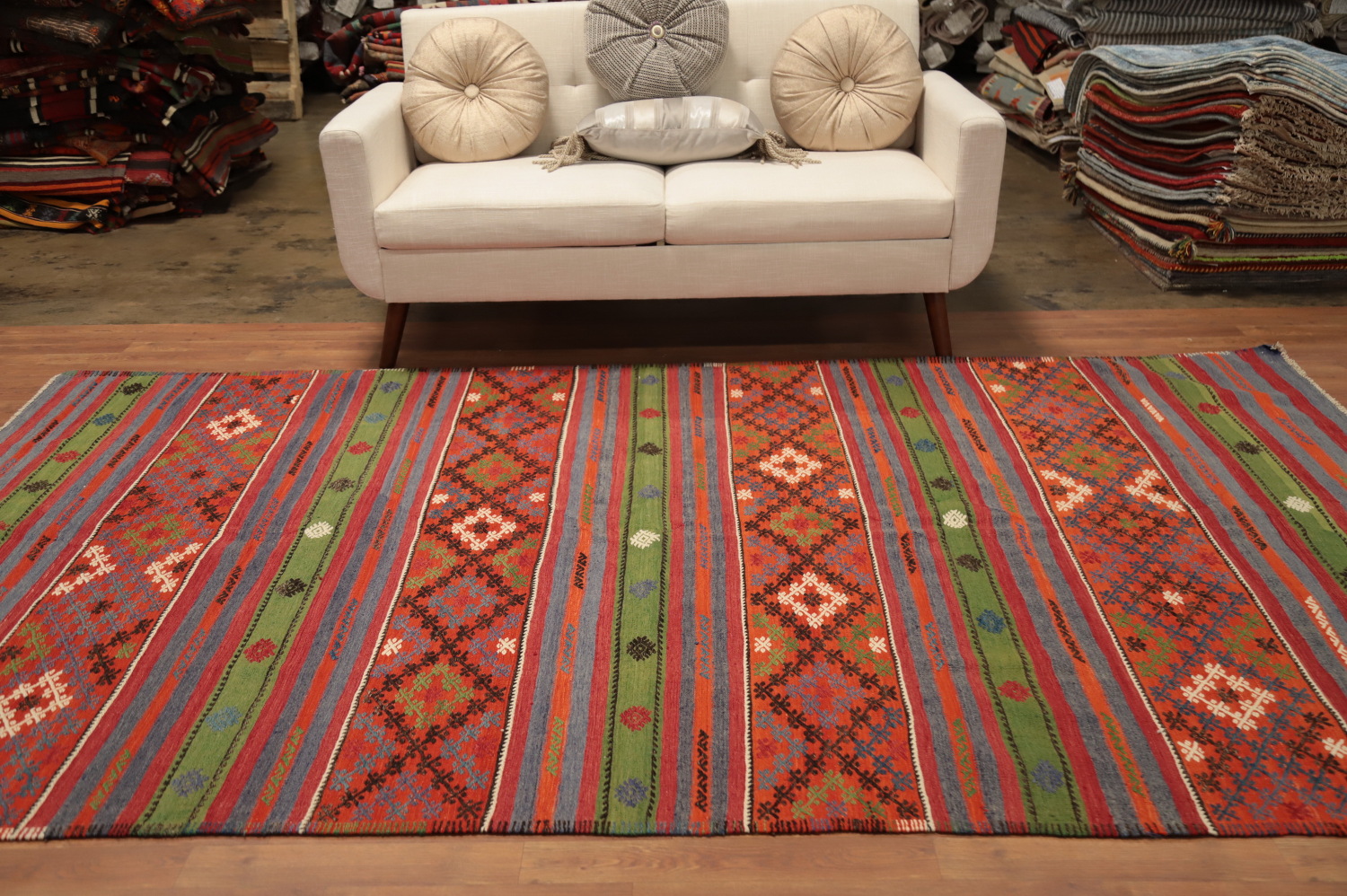 Southwestern Geometric Kilim Area Rug 6x10 with Bold Colorful Stripes