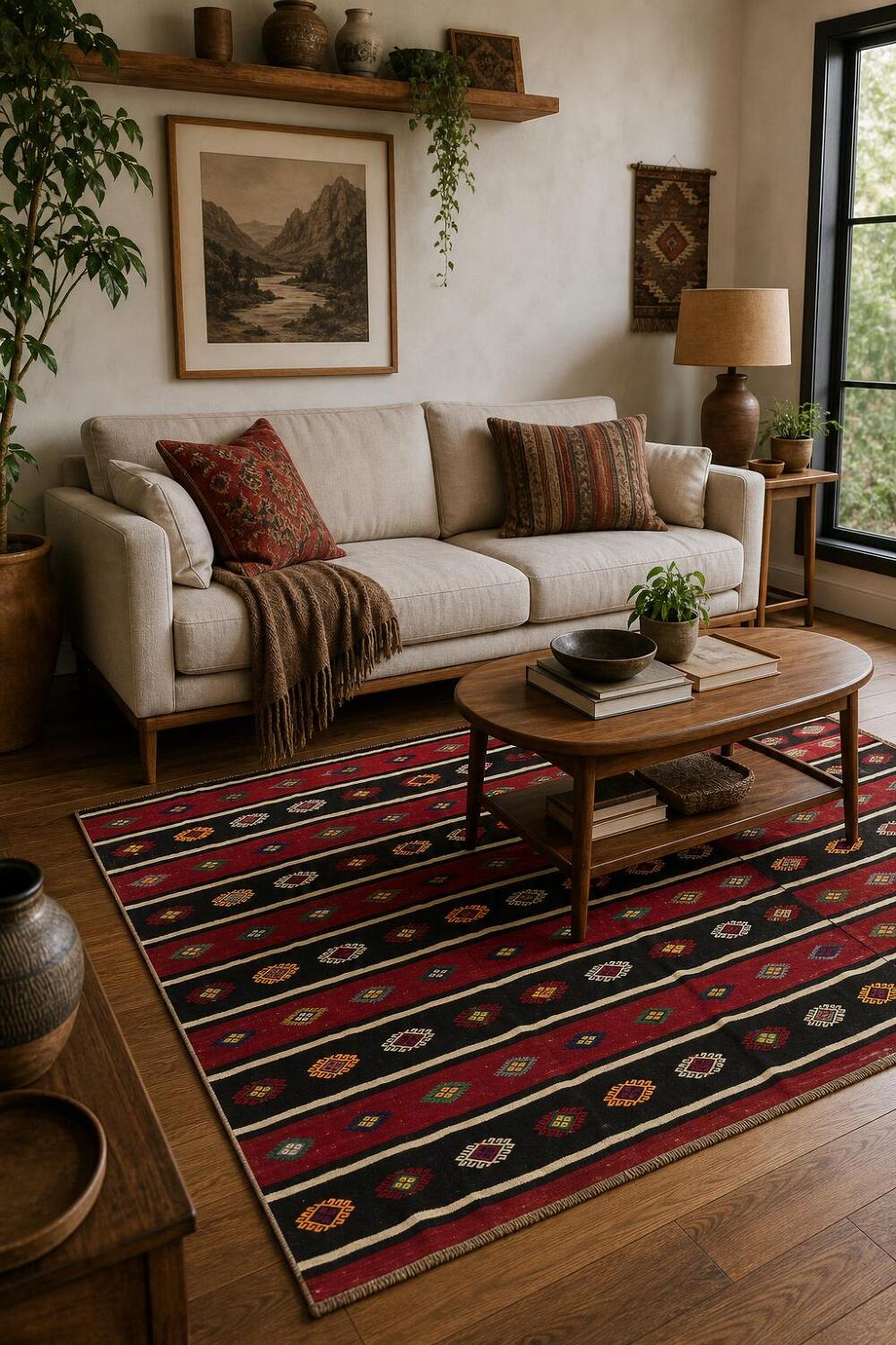 Vibrant Striped Kilim Area Rug 6x9 with Bold Colors and Patterns