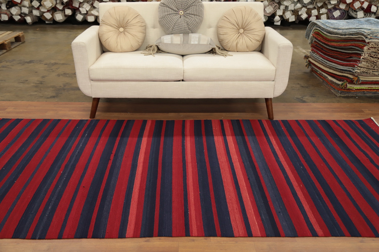 Vegetable Dye Kilim Striped Wool Area Rug 5x10