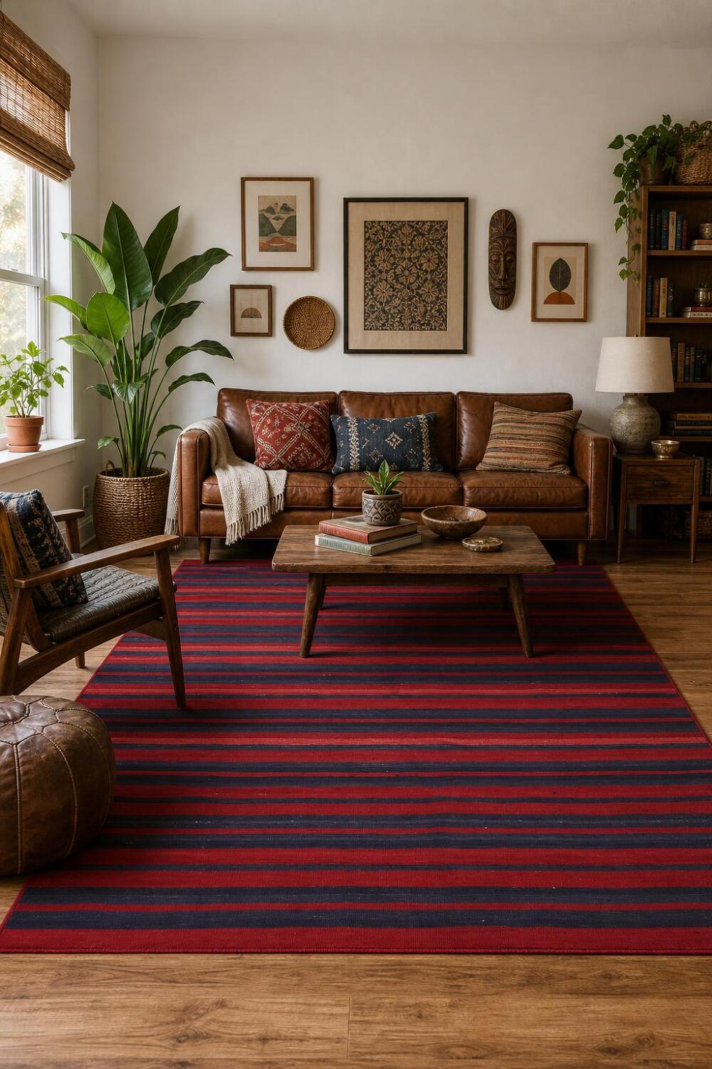 Vegetable Dye Kilim Striped Wool Area Rug 5x10