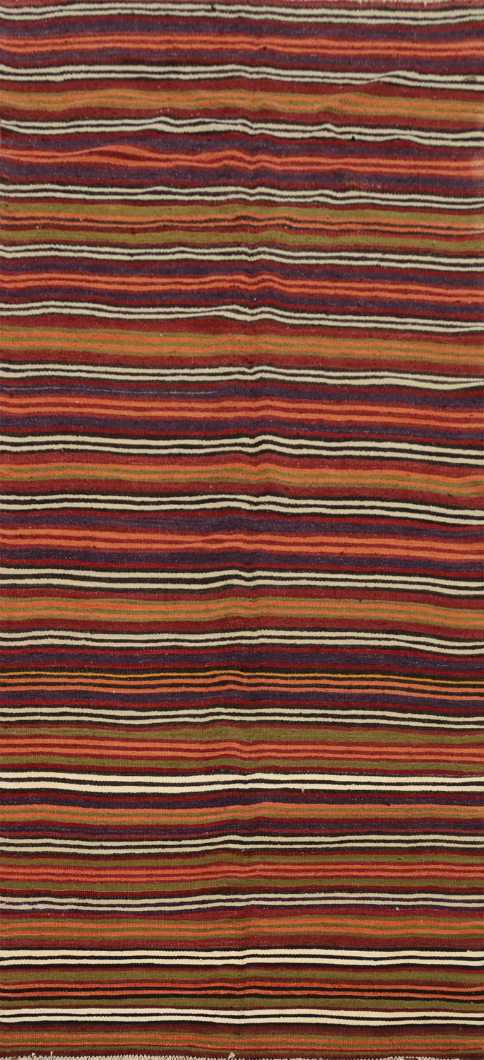 Warm Earth Tones Striped Kilim Area Rug 5x11 for Cozy Living Spaces