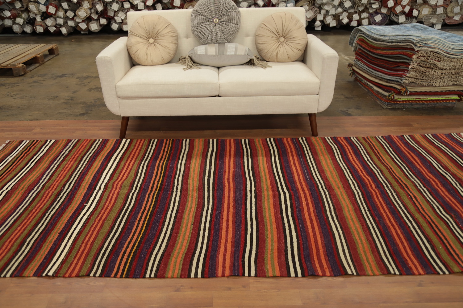 Warm Earth Tones Striped Kilim Area Rug 5x11 for Cozy Living Spaces