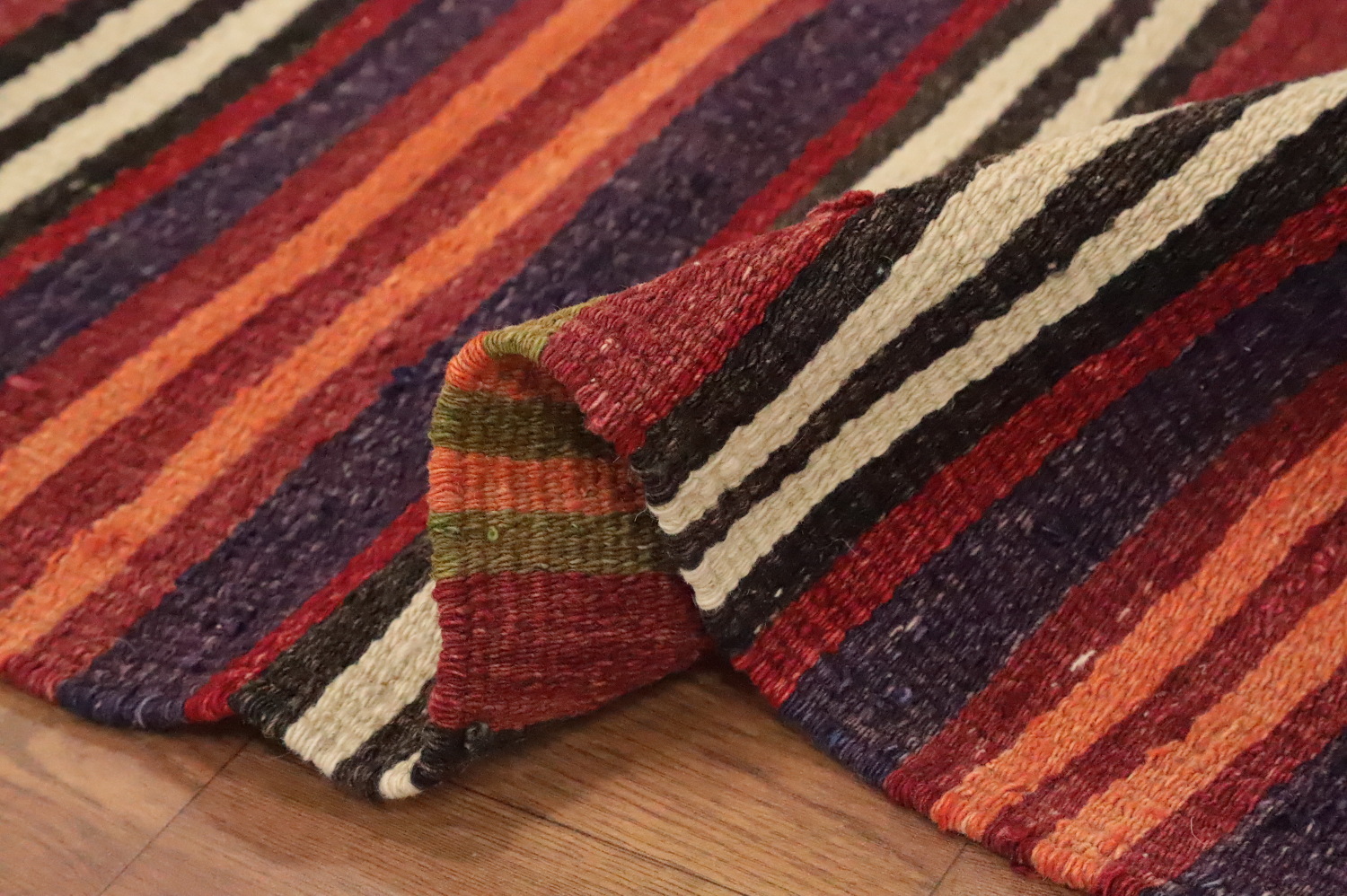 Warm Earth Tones Striped Kilim Area Rug 5x11 for Cozy Living Spaces
