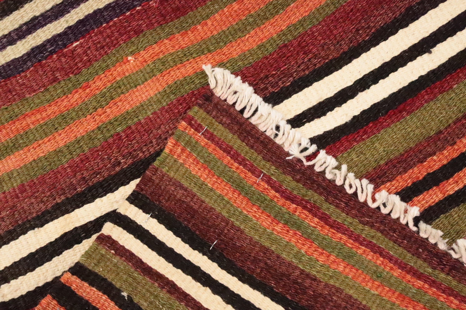 Warm Earth Tones Striped Kilim Area Rug 5x11 for Cozy Living Spaces