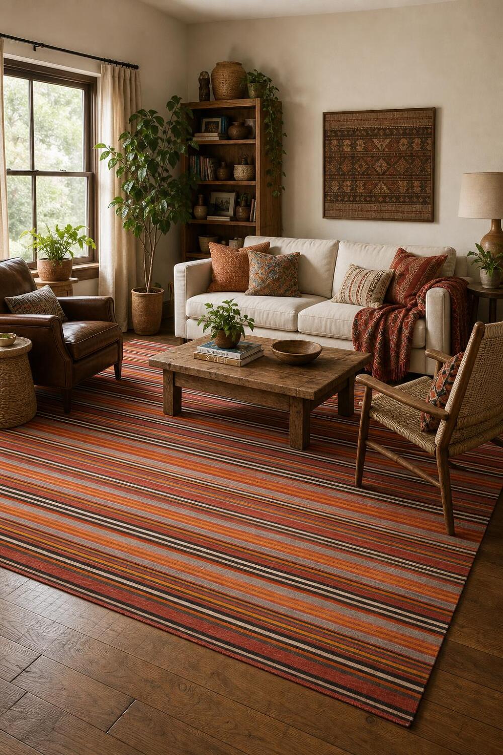 Vibrant Striped Kilim Area Rug 5x11 to Enhance Any Living Room Space