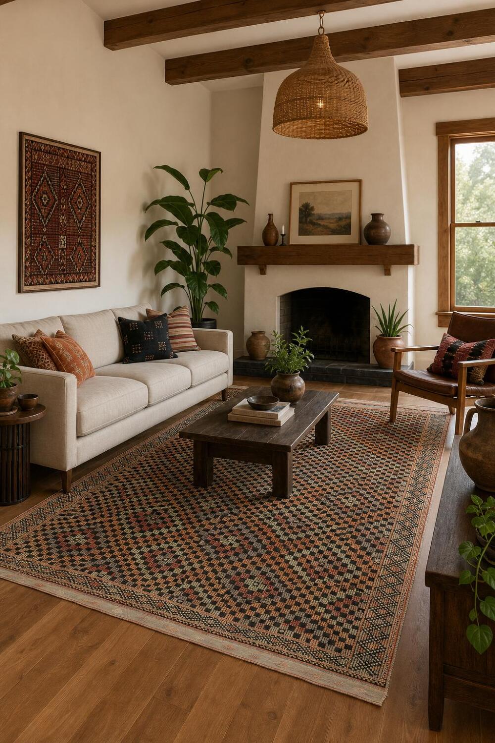 Geometric Wool Kilim Area Rug 7x10 with a Timeless Appeal