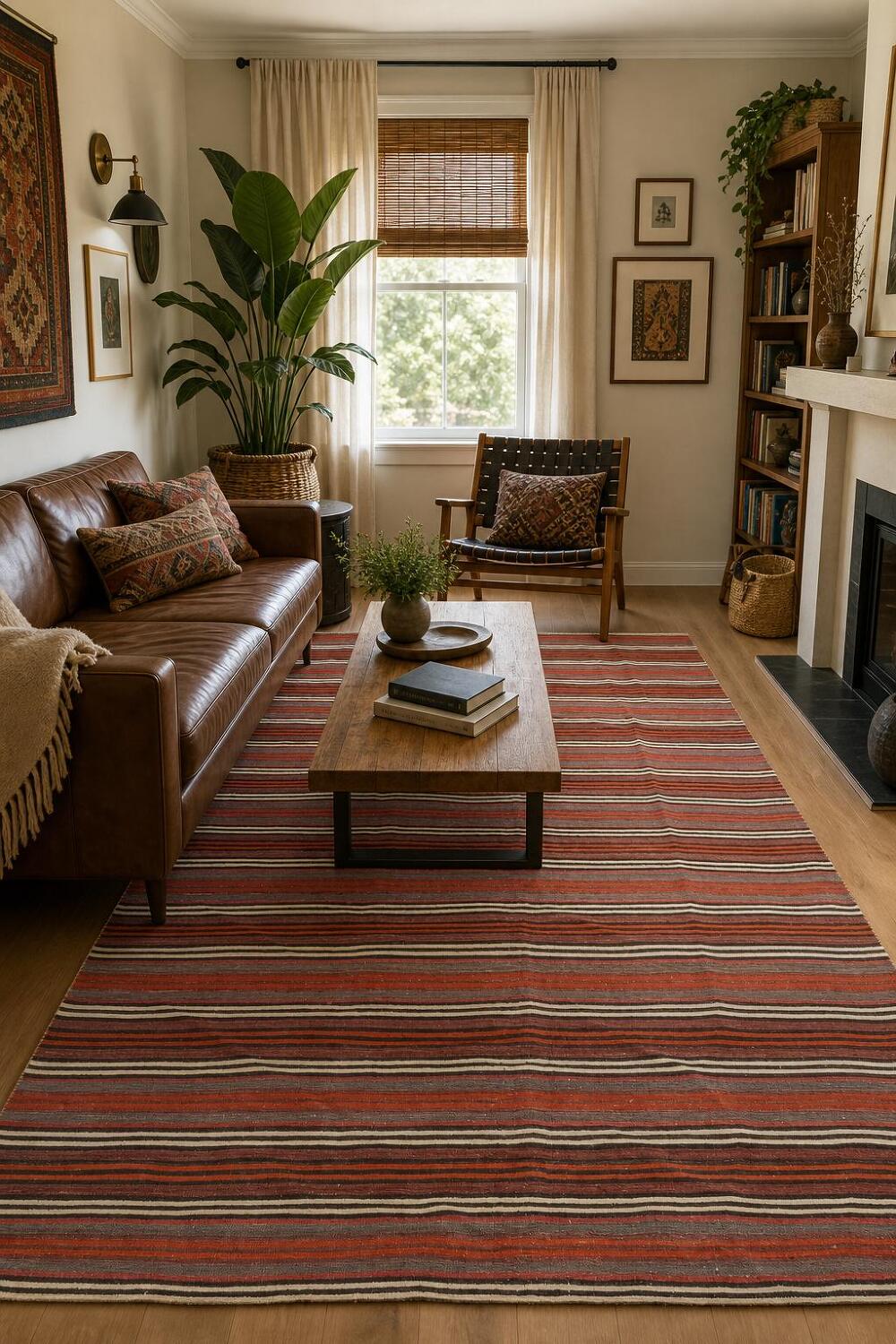 Vegetable Dye Kilim Striped Wool Area Rug 5x10