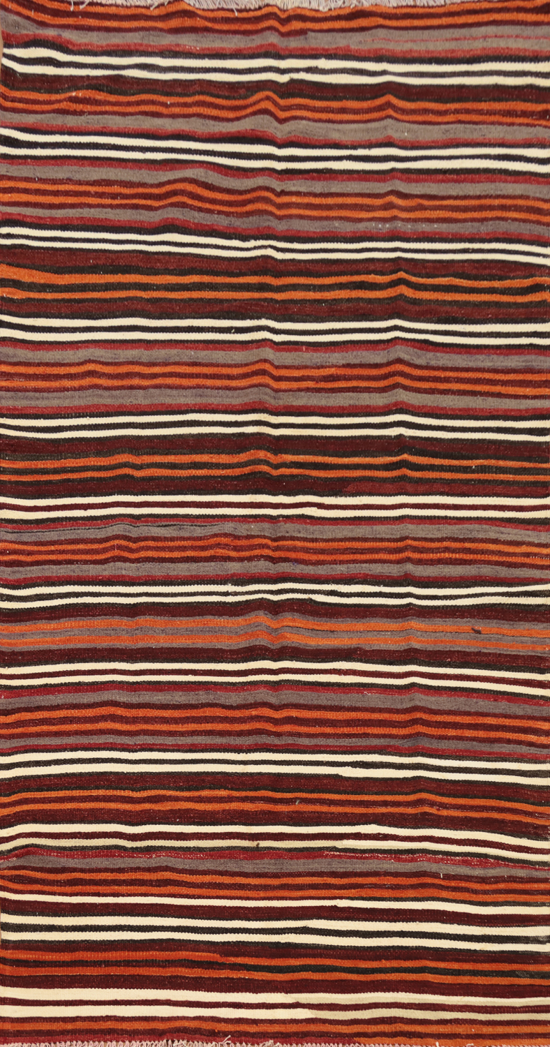 Vegetable Dye Kilim Striped Wool Area Rug 5x9