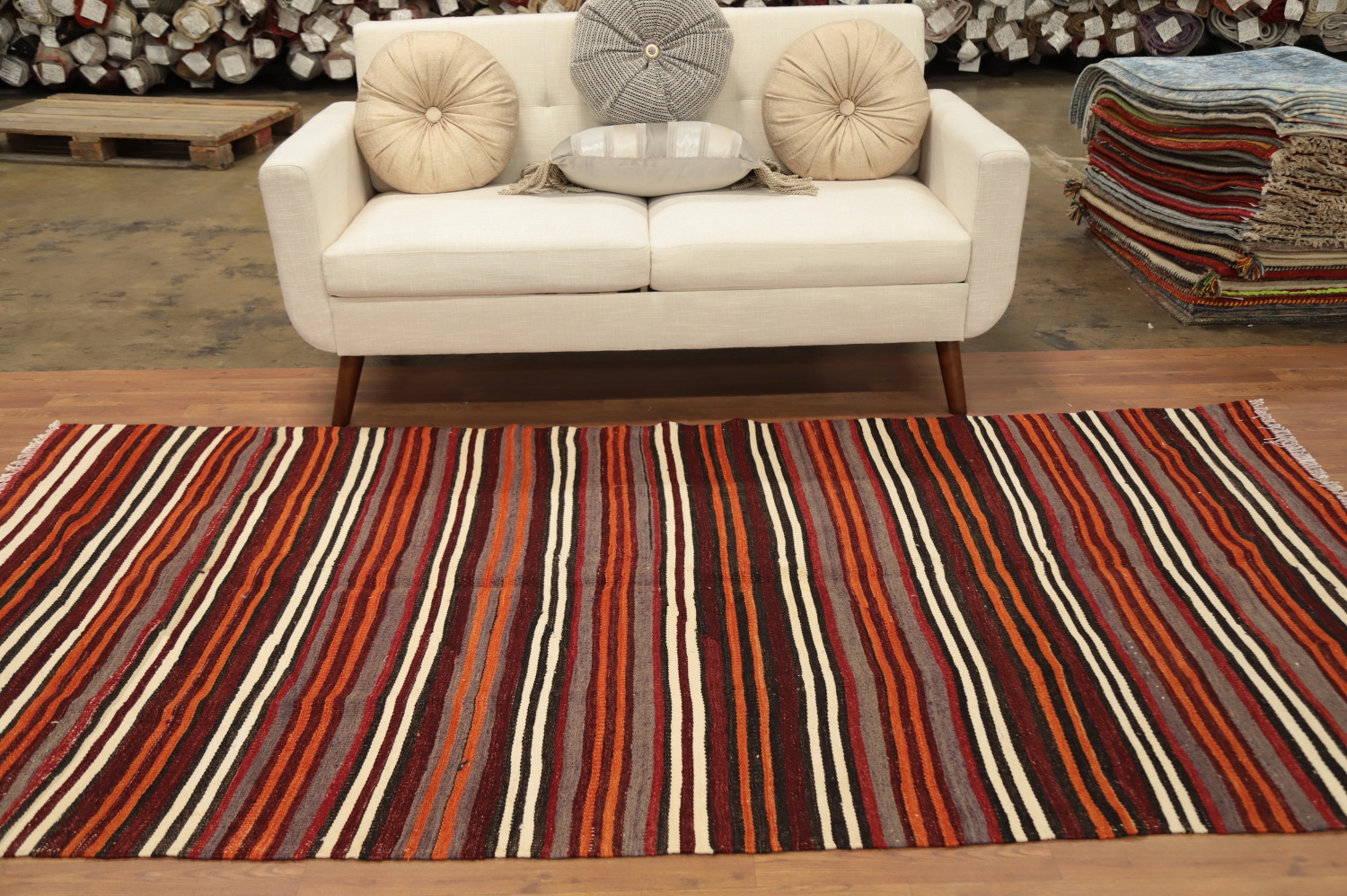 Vegetable Dye Kilim Striped Wool Area Rug 5x9