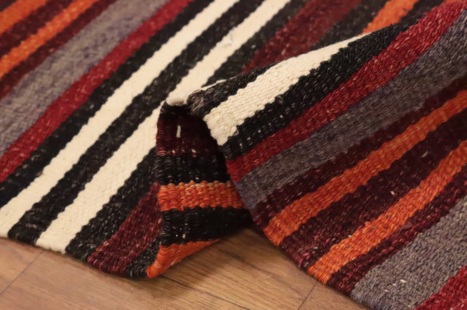 Vegetable Dye Kilim Striped Wool Area Rug 5x9