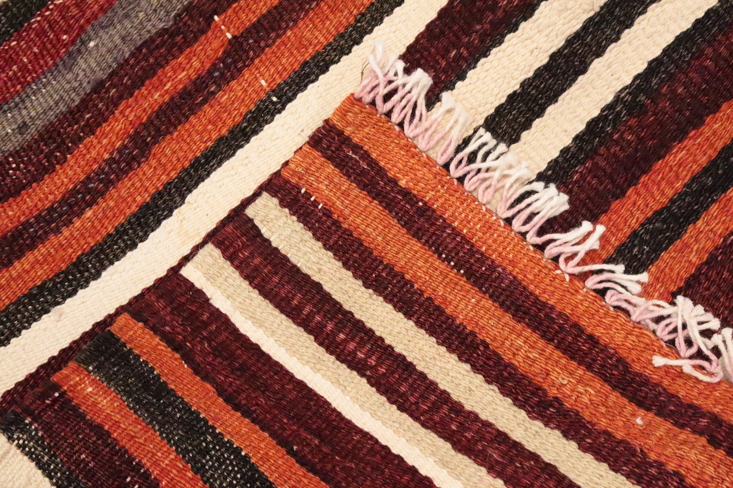 Vegetable Dye Kilim Striped Wool Area Rug 5x9