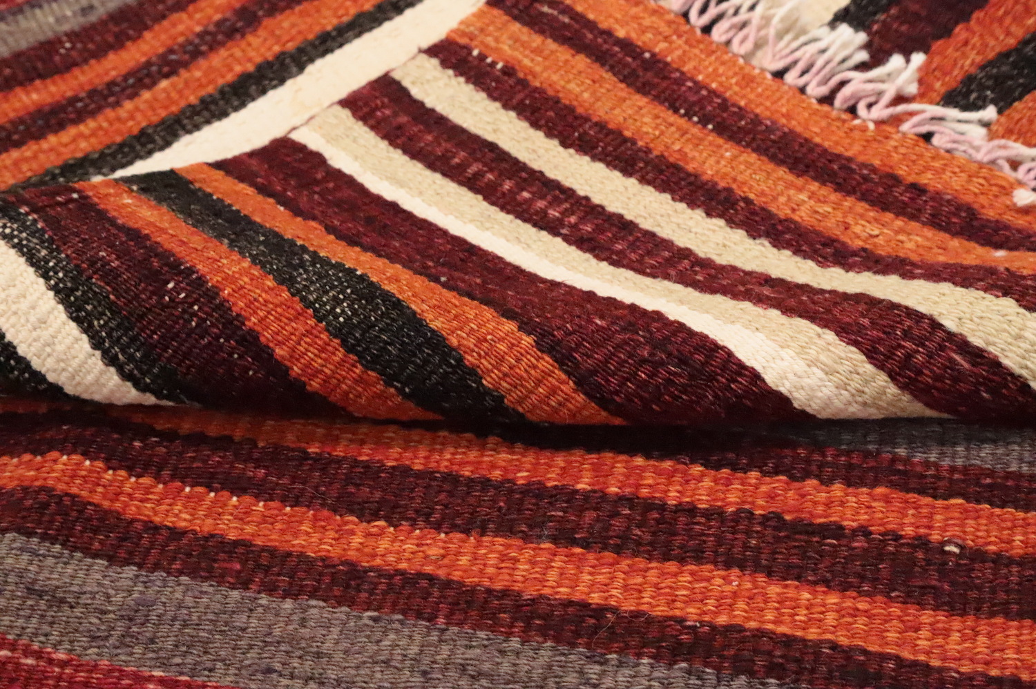 Vegetable Dye Kilim Striped Wool Area Rug 5x9