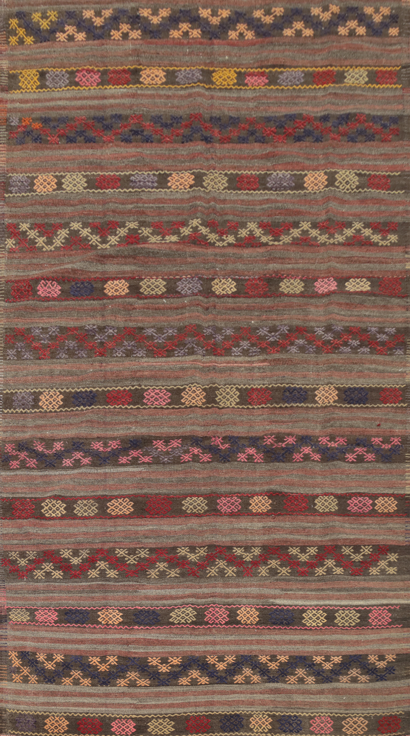 Vegetable Dye Kilim Geometric Area Rug 7x11