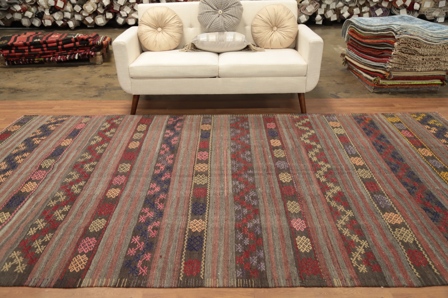 Vegetable Dye Kilim Geometric Area Rug 7x11