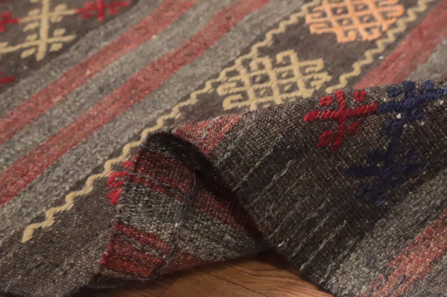 Vegetable Dye Kilim Geometric Area Rug 7x11