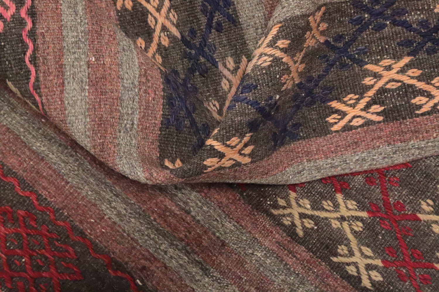 Vegetable Dye Kilim Geometric Area Rug 7x11